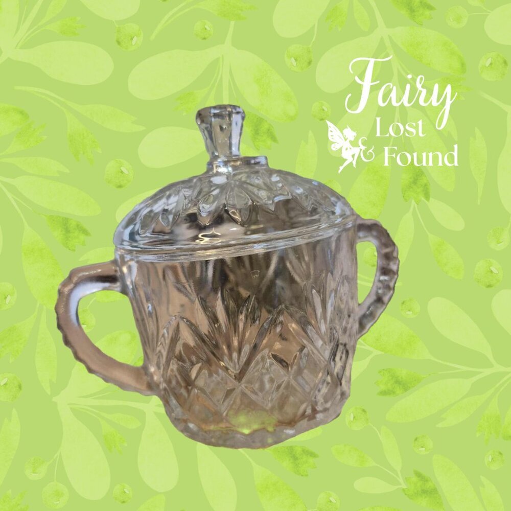 Vintage Pressed Clear Glass Sugar Bowl with Lid & Handles